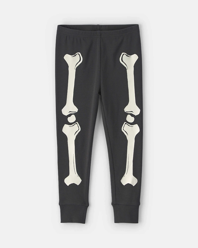 Toddler Girl 2-Piece Halloween Skeleton 100% Cotton Snug Fit Pajama Set - Black
