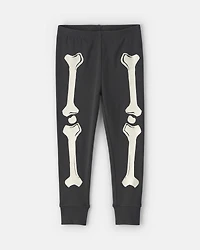 Toddler Girl 2-Piece Halloween Skeleton 100% Cotton Snug Fit Pajama Set - Black