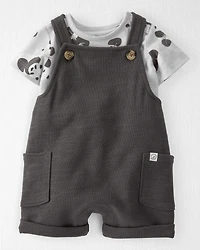 Baby Organic Cotton Shortall Set in Panda Bear