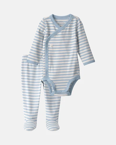 Baby Boy 2-Piece Organic Cotton Wrap Bodysuit & Pant Set in Stripes