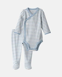 Baby Boy 2-Piece Organic Cotton Wrap Bodysuit & Pant Set in Stripes