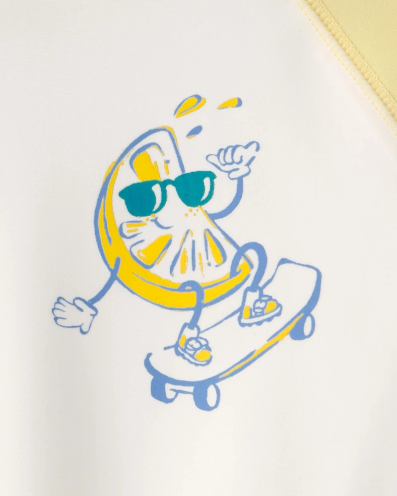 Toddler Boy 2-Piece Lemon Rashguard & Swim Trunk Set - Yellow/Blue/White
