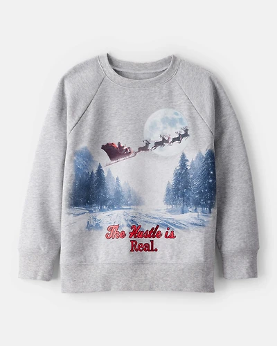 Boys Christmas The Hustle Is Real Long-Sleeve Pullover Sweatshirt - Grey