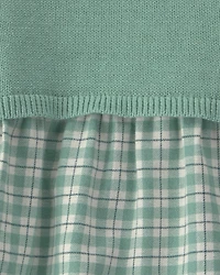 Baby Girl 2-Piece Checkered Flannel Long-Sleeve Dress - Green