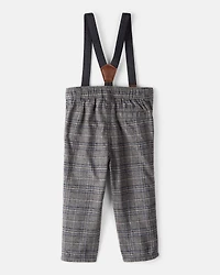 Baby Boy Plaid Cotton Pants With Suspenders - Grey