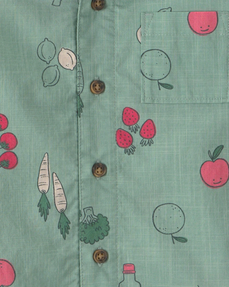 Toddler Boy Veggie Fruit Short-Sleeve Button-Down Shirt - Green
