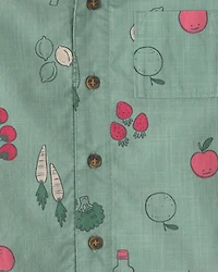 Toddler Boy Veggie Fruit Short-Sleeve Button-Down Shirt - Green