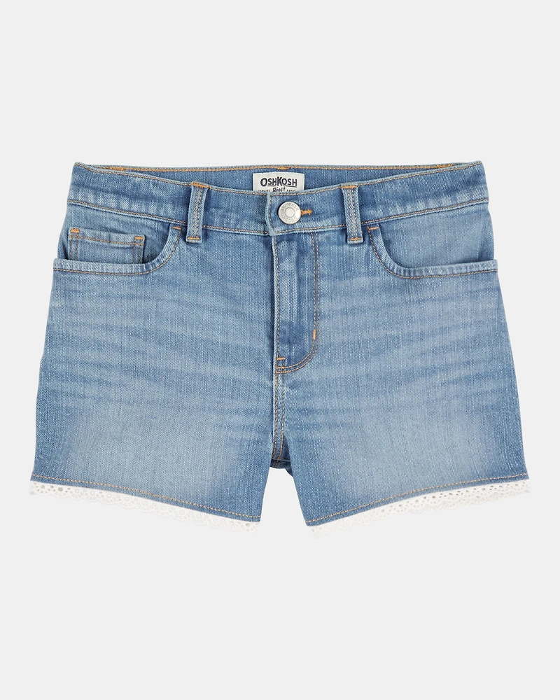Kid Eyelet Hem Iconic Denim Short - Brit Wash