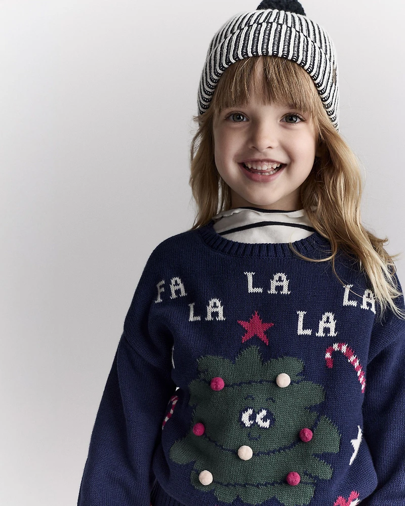 Toddler Neutral Striped Pom Pom Beanie - Black/White
