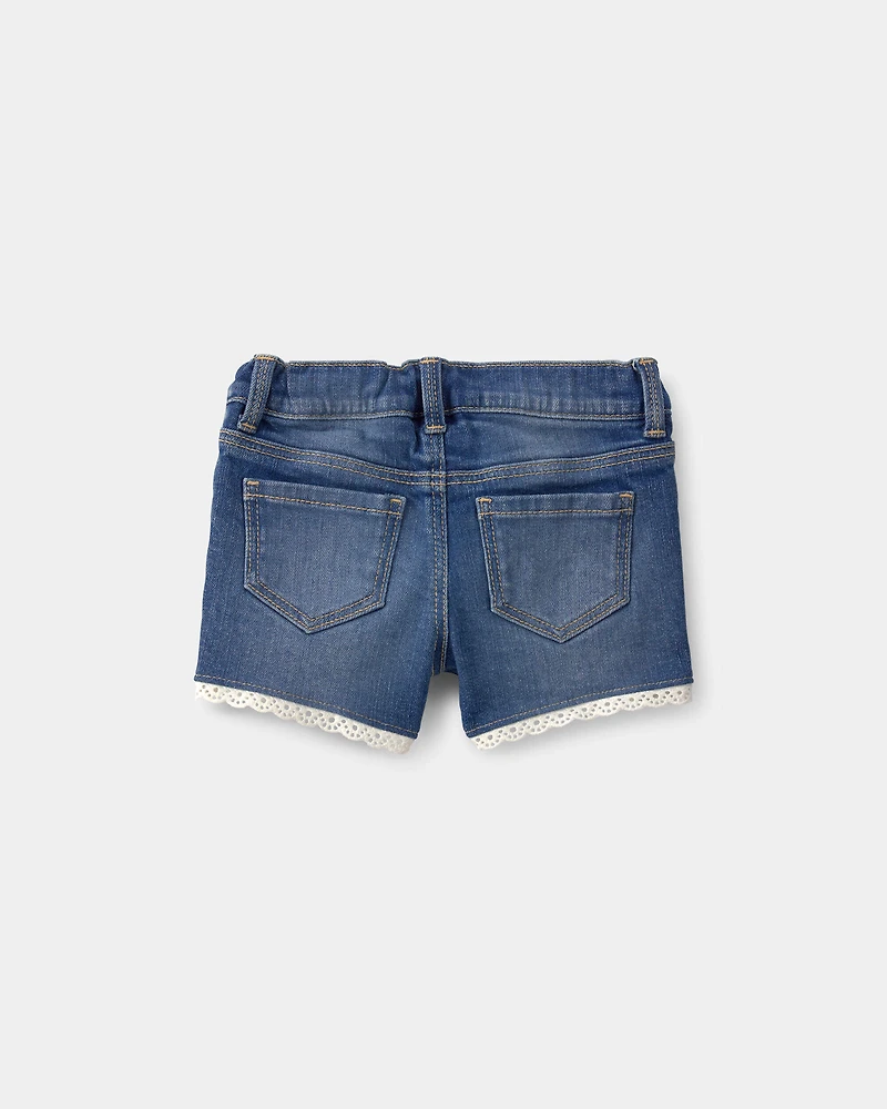 Baby Girl Eyelet Trim Denim Shorts - Dark Wash