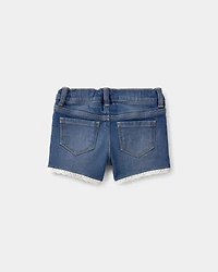 Baby Girl Eyelet Trim Denim Shorts - Dark Wash