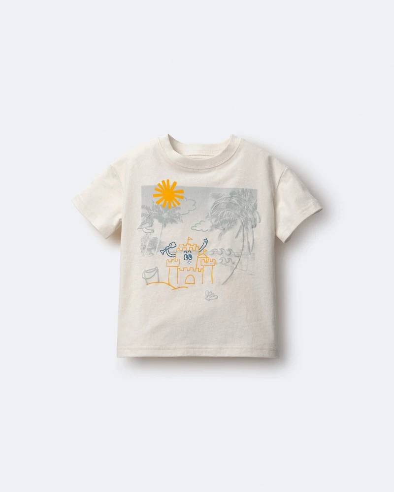 Toddler Relaxed Graphic Tee in Beach Print - Cream