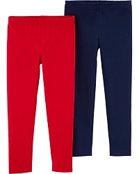 Baby 2-Pack Red & Navy Cotton Stretch Leggings