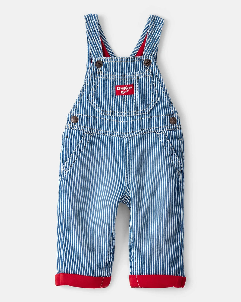 Baby Hickory Stripe Knit-Like Denim Overalls - Blue/Ivory