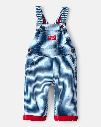 Baby Hickory Stripe Knit-Like Denim Overalls - Blue/Ivory