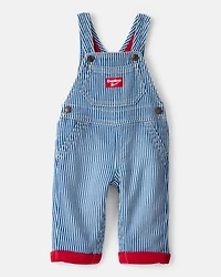 Baby Hickory Stripe Knit-Like Denim Overalls - Blue/Ivory