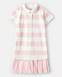 Kid Striped Rugby Pleated Dress - Pink/White