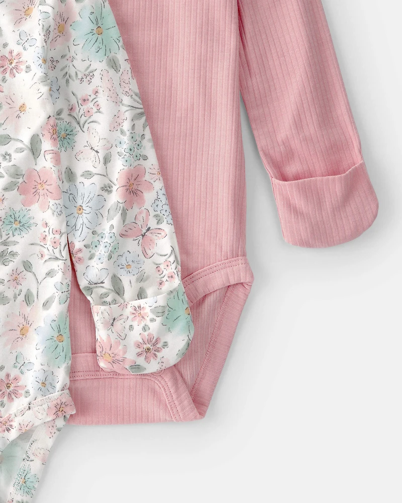 Baby Girl 2-Pack Butterfly Garden PurelySoft Multipack Bodysuits - Pink/Ivory