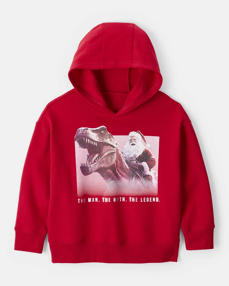 Boys Christmas Santa Long-Sleeve Fleece Hoodie - Red