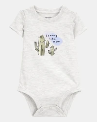 Baby "Strong Like Mom" Cactus Short-Sleeve Bodysuit - Gray