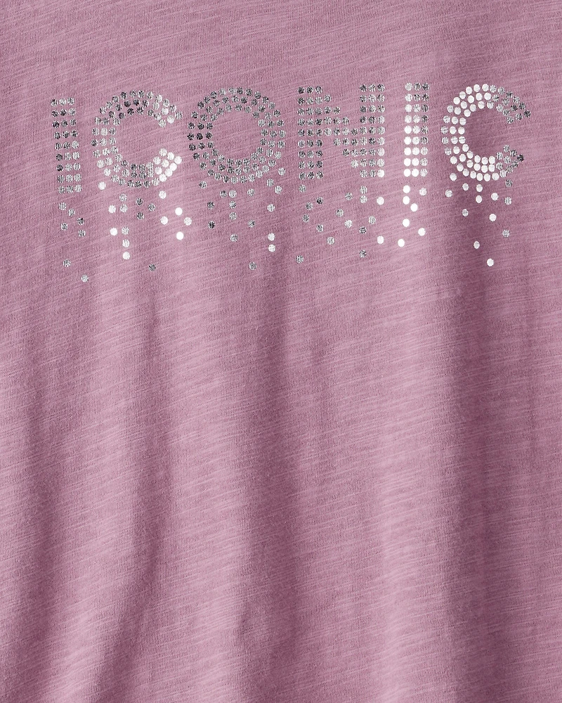 Girls Iconic Cotton Short-Sleeve Graphic Tee - Purple