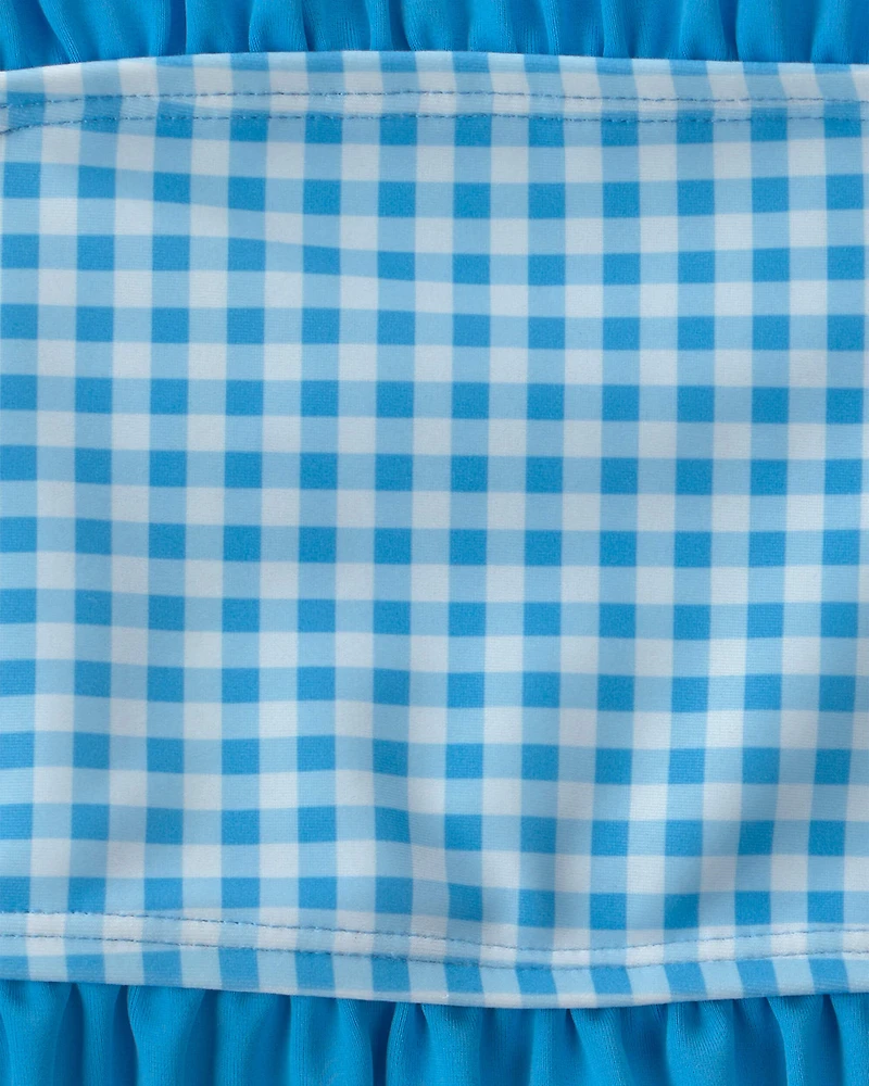 Girls 2-Piece Gingham Tankini Set - Blue