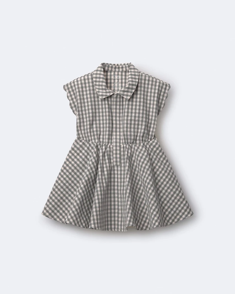 Toddler Girl Avenue Twirl™ Scalloped Dress in Gingham - Grey