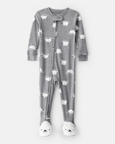 Toddler Boy Polar Bear Cotton Snug Fit Footie 1-Piece Pajamas - Grey