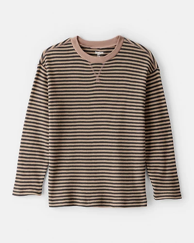 Boys Striped Thermal Long-Sleeve Tee - Brown