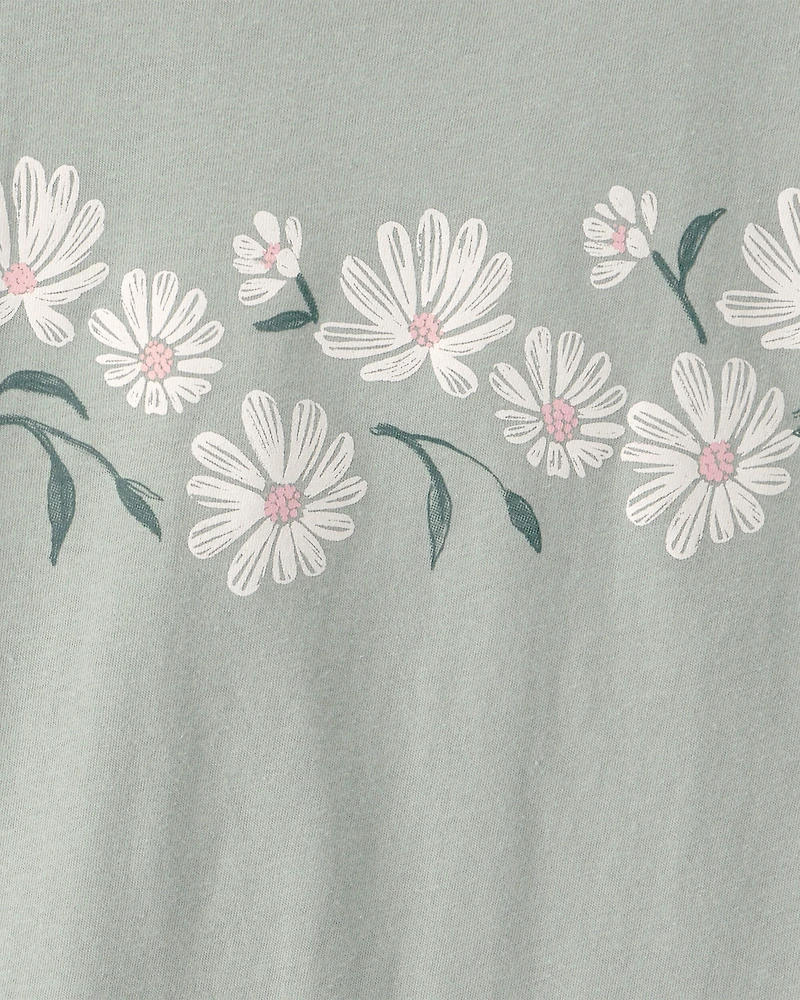 Girls Daisy Floral Long-Sleeve Graphic Tee - Green