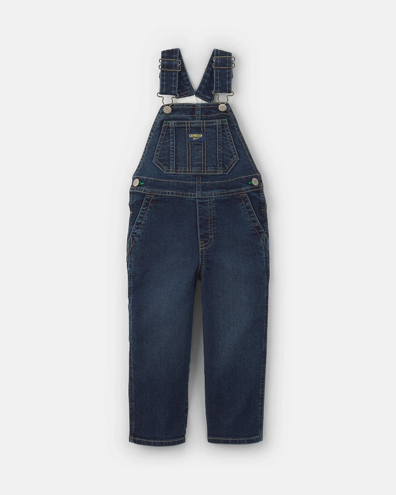 Toddler Elastic Strap Denim Overalls - Dark Wash