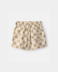 Baby Boy Cactus Checkered Drawstring Shorts - Beige