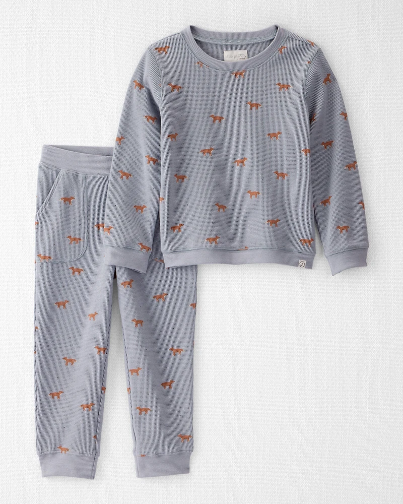 Toddler Organic Cotton Waffle Knit Set in Shadow Fox Print