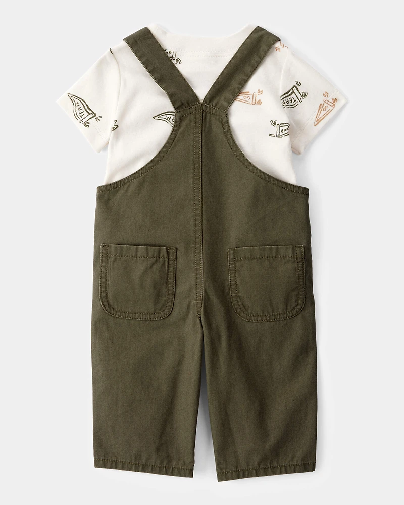 Baby 2-Piece Team Champ Tee & Overall Set - Ivory/Olive