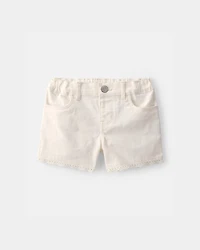 Toddler Girl Eyelet Trim Twill Shorts - Cream