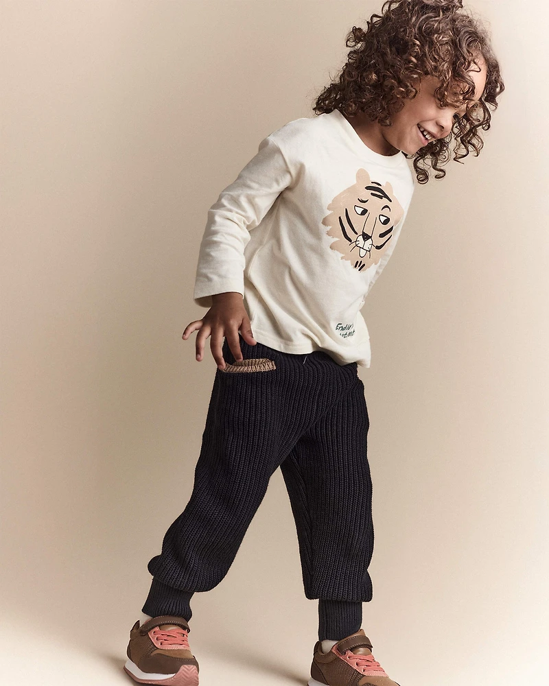 Toddler 'Endless Potential' Tiger Long-Sleeve Pocket Graphic Tee - Cream