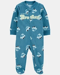 Baby Boy Little Brother Fleece Zip-Up Sleep & Play Pajamas - Blue