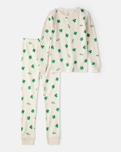 Kid St. Patrick's Day 100% Cotton Snug Fit 2-Piece Pajamas - Ivory