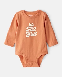 Baby Its Fall Y'all Cotton Long-Sleeve Graphic Bodysuit - Orange