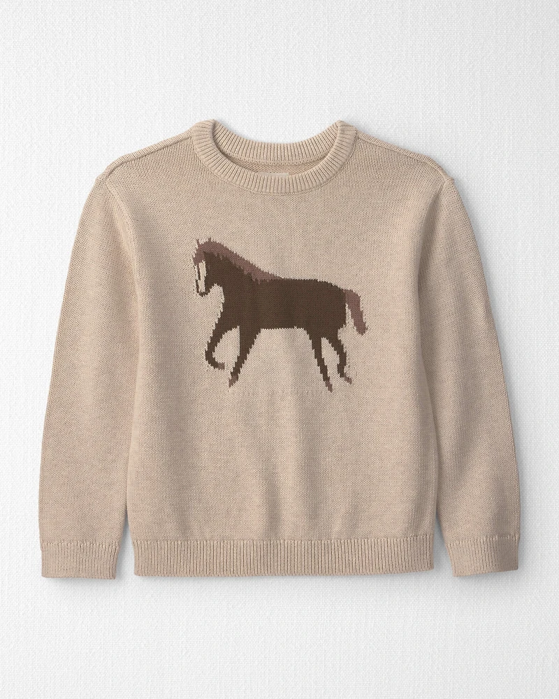 Kids Organic Cotton Horse Sweater Knit Pullover