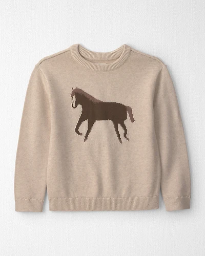 Kids Organic Cotton Horse Sweater Knit Pullover