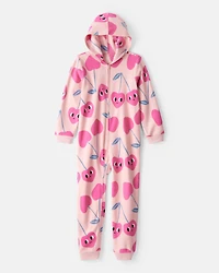 Girls Cherry Long-Sleeve Loose Fit 1-Piece Pajamas-Pink