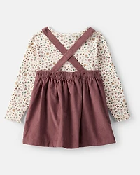 Toddler Girl 2-Piece Floral Corduroy Jumper - Brown