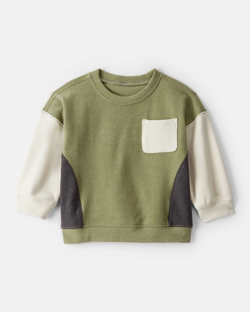 Baby Boy Colorblock French Terry Long-Sleeve Pullover Sweatshirt - Green