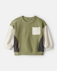 Baby Boy Colorblock French Terry Long-Sleeve Pullover Sweatshirt - Green