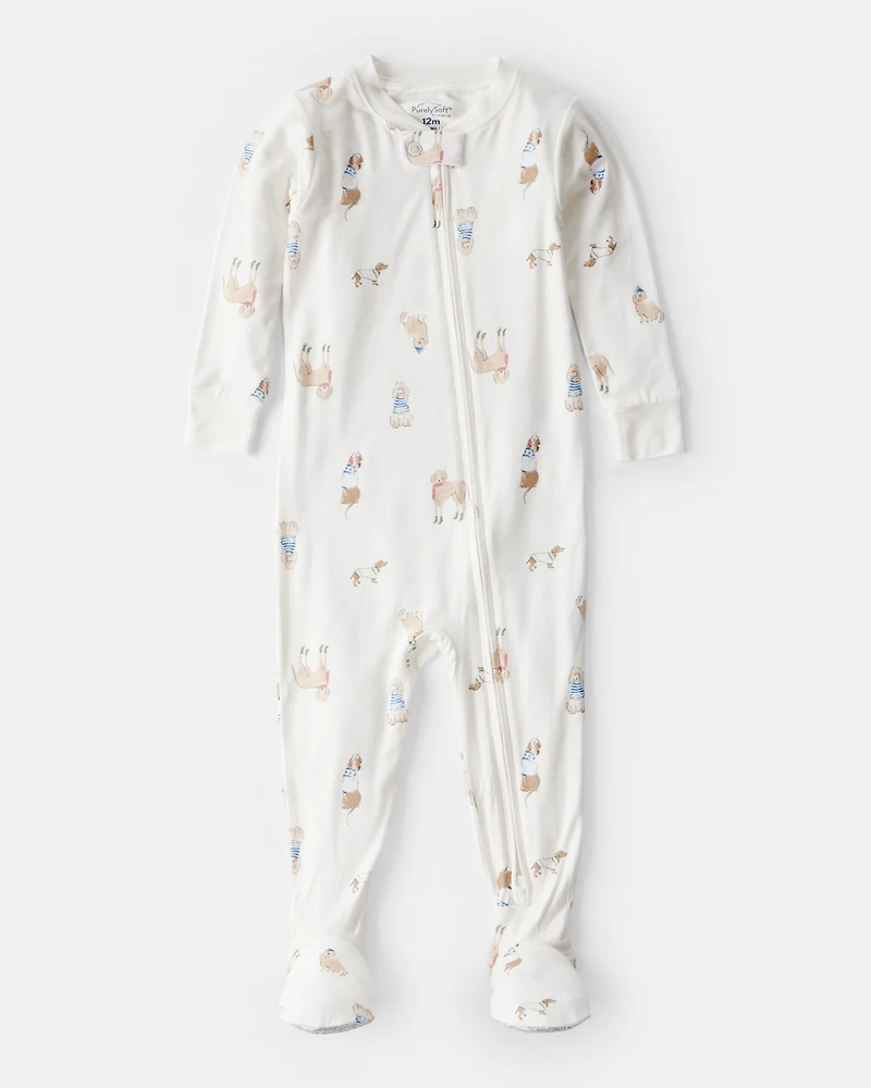 Baby Dog Print 2-Way Zip PurelySoft Pajamas - White