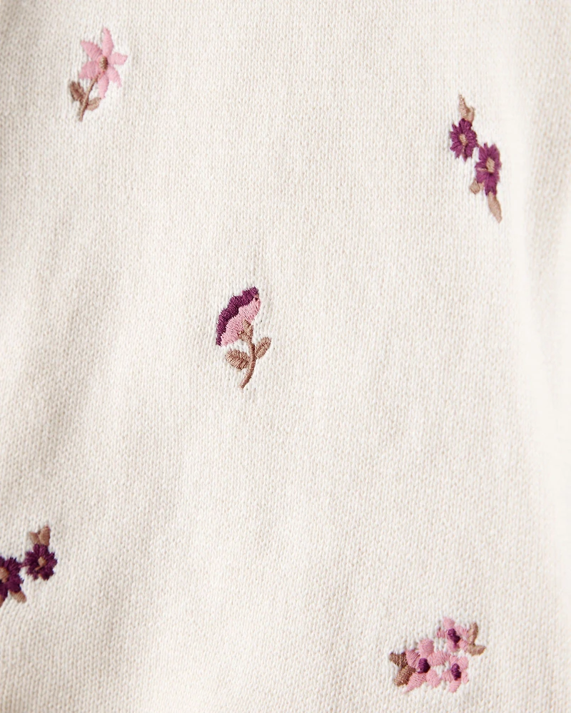 Baby Girl 2-Piece Floral Embroidered Short-Sleeve Top & Short Set - Cream