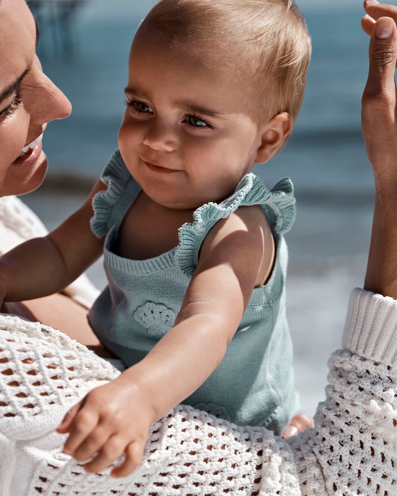 Baby Girl 2-Piece Crochet Sweater Knit Tank & Diaper Cover Set