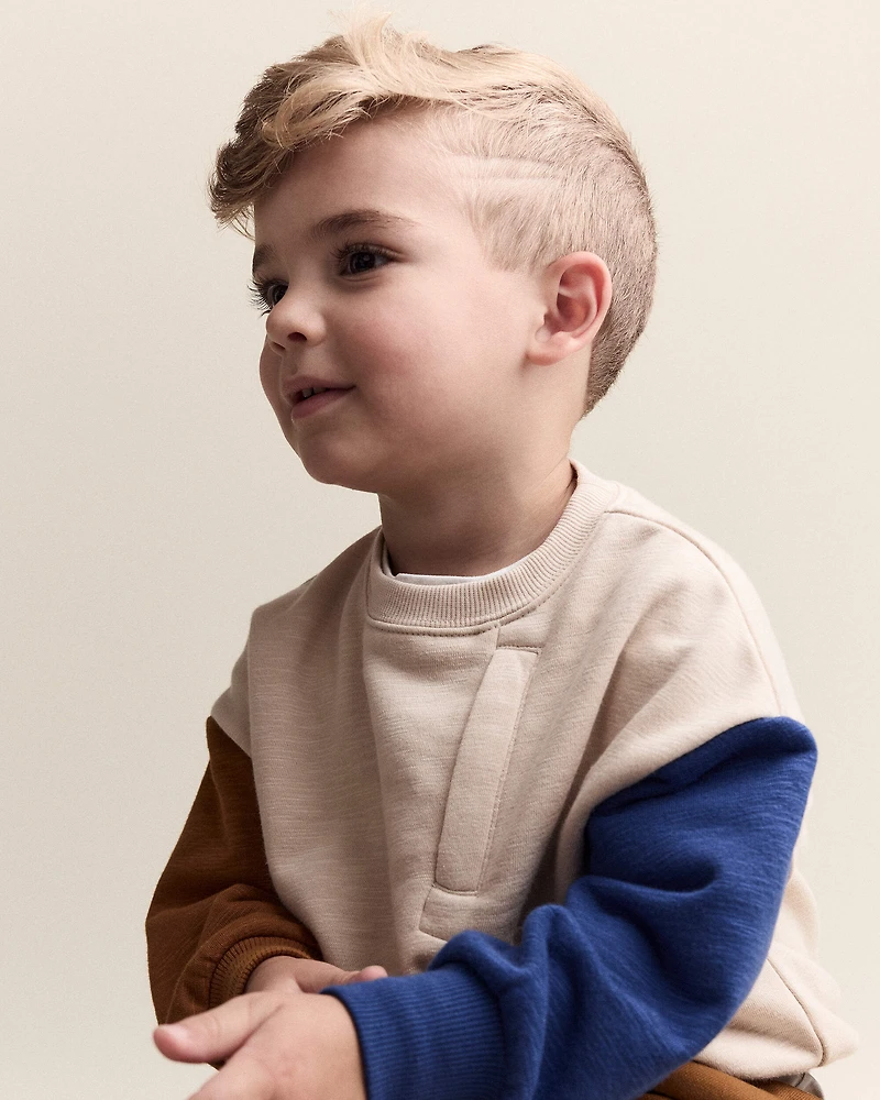 Toddler Boy Colorblock Pullover Sweatshirt - Khaki