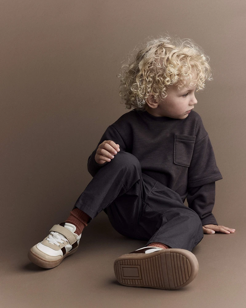 Toddler Boy Long-Sleeve Pocket Tee - Dark Grey